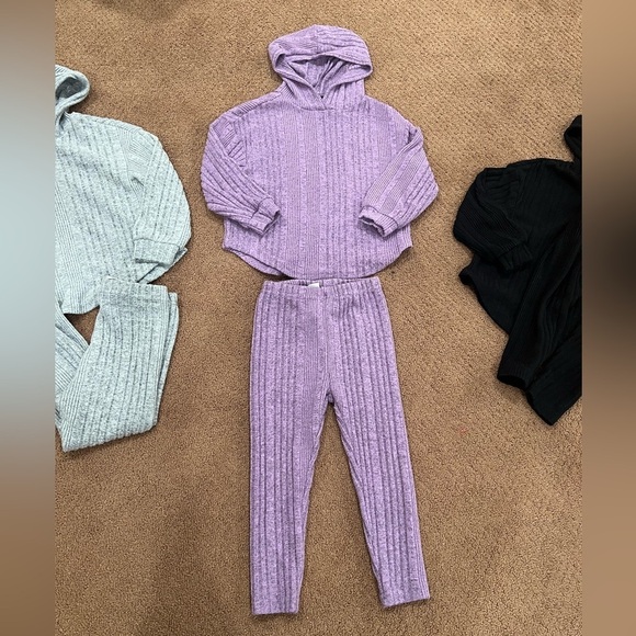 SHEIN Bundle of 3 Black Gray and Purple Ribbed Hooded Sweater Sets Comfy Size 3 - Picture 4 of 7